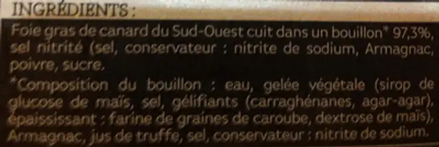 2 tranches de foie gras de canard entier du Sud-Ouest ingredients label