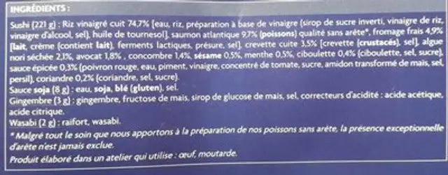 Sushi Maki Kawaï ingredients label