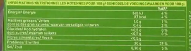 Queue de crevettes bio crues carapace coupée nutrition facts table
