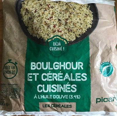 Boulghour et céréales cuisinés à  l'huile d'olive (3,4%) front packaging