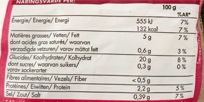 Riz Basmati cuisiné aux petits légumes nutrition facts table