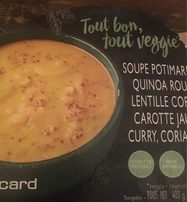 Soupe Potimarron, Quinoa Rouge, Lentille Corail, Carotte Jaune, Curry, Coriandre