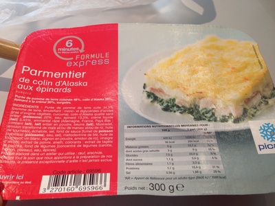 Parmentier de Colin d'Alaska aux épinards surgelés