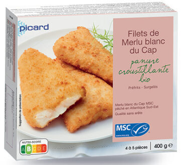 Filets de merlu blanc du Cap MSC, panure bio front packaging