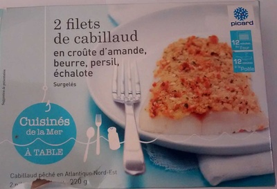 2 filets de cabillaud en croûte d'amande, beurre, persil, échalote surgelés