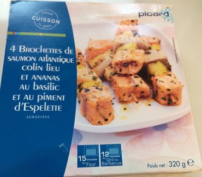 4 Brochettes de Saumon Atlantique, Colin Lieu et Ananas au Basilic et au Piment d'Espelette
