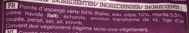 Asperges Vertes - Cèpes - Morilles ingredients label