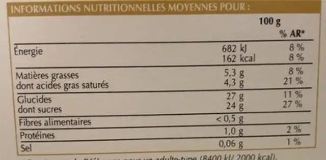 Buche glacee bio noix de coco mangue citron vert nutrition facts table