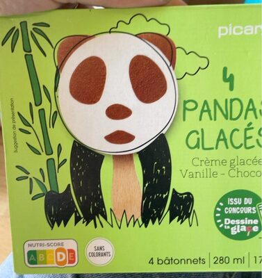 4 pandas glacés, crème glacée vanille, chocolat