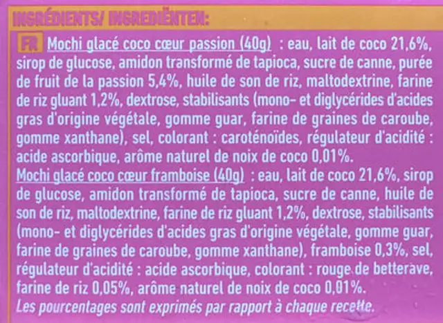 2 mochus glacés ingredients label