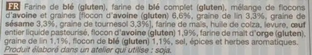 Crackers sticks aux grainesy ingredients label