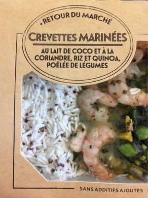 Crevettes marinees lait de coco riz quinoa légumes