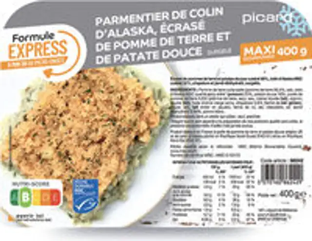 Parmentier de colin d'Alaska, écrasé de pomme de terre et de patate douce