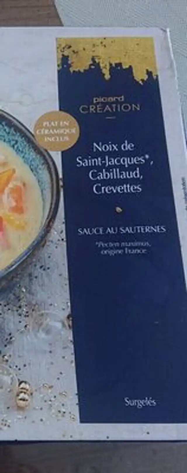 Noix de Saint Jacques cabillaud crevettes front packaging