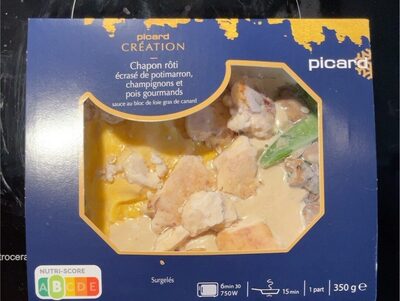 Chapon rôti écrasé de potimarron champignons et pois gourmands