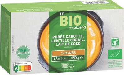 Purée carotte, lentille corail, lait de coco front packaging
