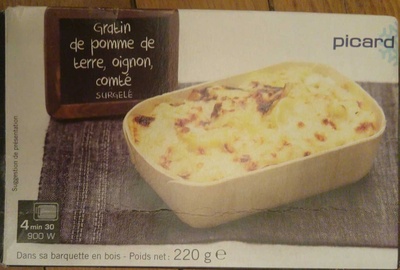 Gratin de pomme de terre, oignon, comté surgelé front packaging
