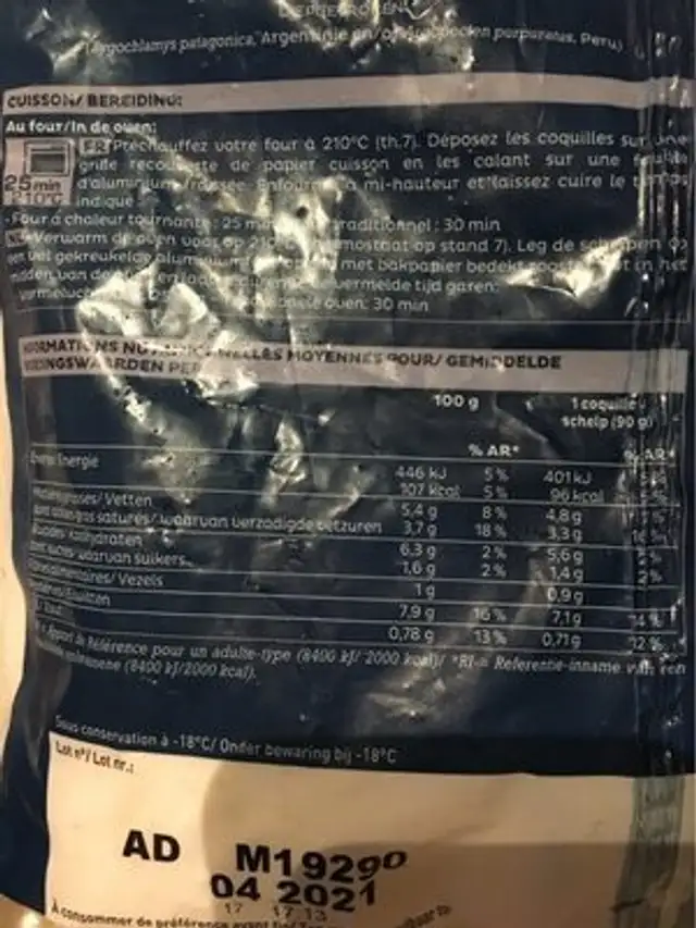 Coquilles Saint-Jacques nutrition facts table