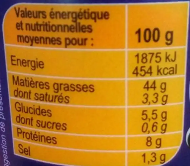 Tarama au saumon nutrition facts table
