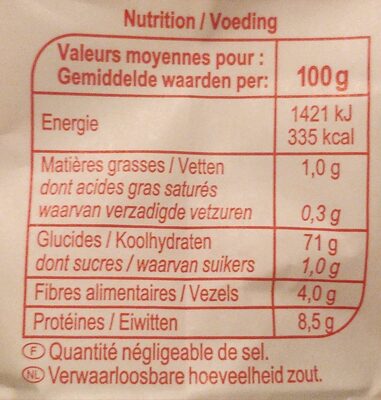 Farine de blé tous usages nutrition facts table