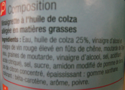 Vinaigrette nature ingredients label