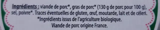 Rillettes de Porc Bio ingredients label