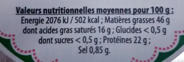 Rillettes de Porc Bio nutrition facts table
