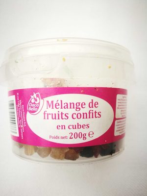 Mélange de fruits confits en cubes front packaging
