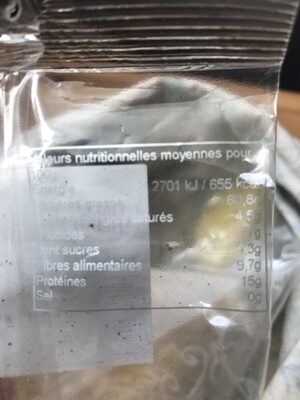 Noisettes ingredients label