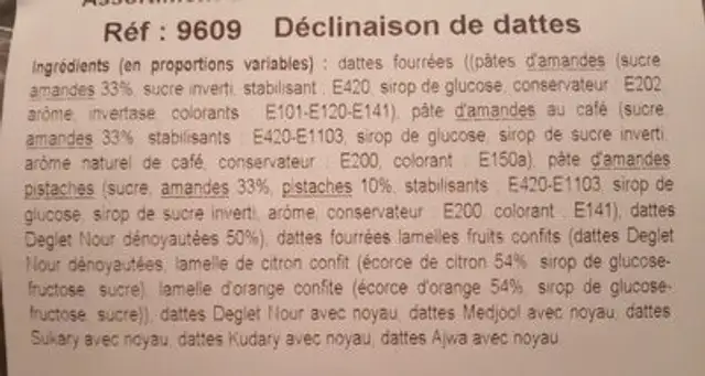 Déclinaison de dattes ingredients label