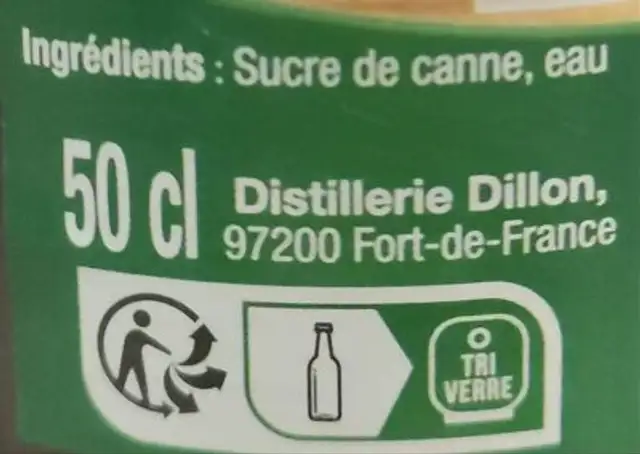 Sirop De Canne Dormoy ingredients label