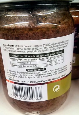 Tapenade aux olives noires front packaging
