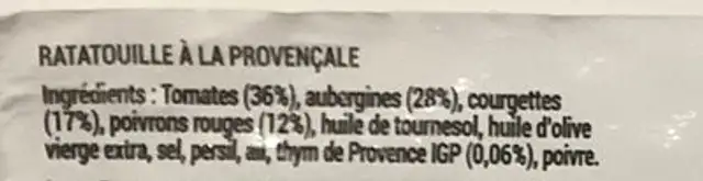 Ratatouille provençale ingredients label