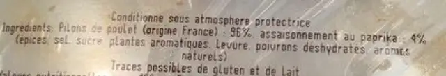 Pilons de poulet assaisonnés au paprika crus ingredients label