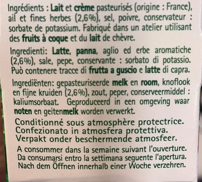 Tartare ail et fines herbes ingredients label