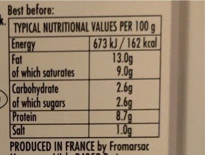 Chavroux nutrition facts table