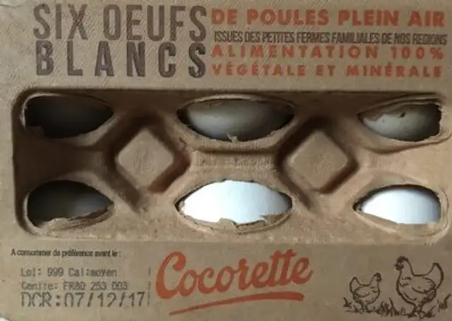 Cocorette Plein Air Blanc M/G X 6 ingredients label