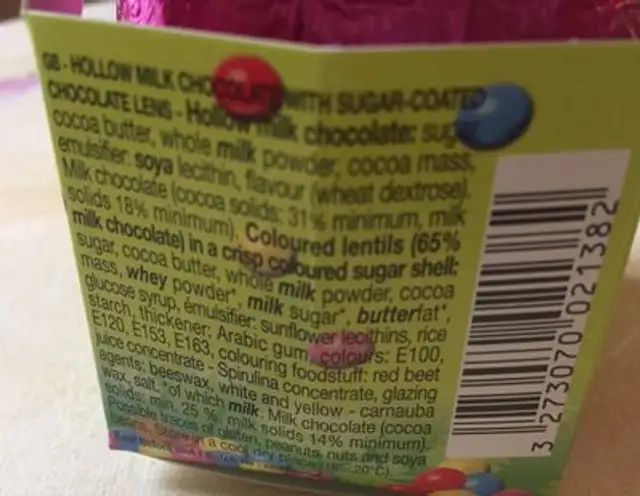 Oeuf garni ingredients label
