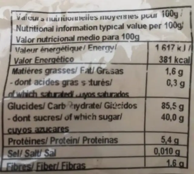Sarrasin soufflé nutrition facts table