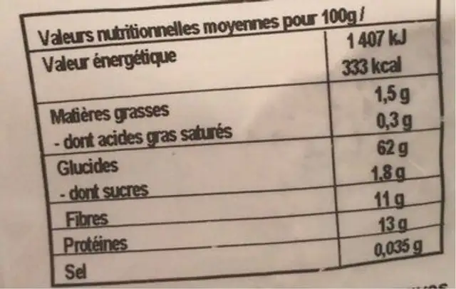 Farine de blé MEULE DE PIERRE intégrale type 150 nutrition facts table