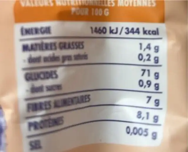 Farine de seigle semi-complet T85 nutrition facts table