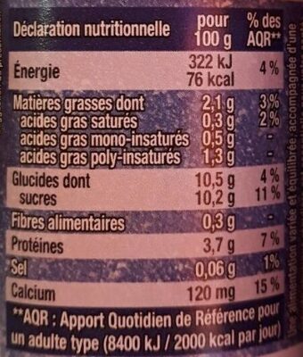 Dessert Fruits mixés Myrtilles nutrition facts table