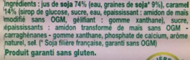 Flan vanille sur lit de caramel ingredients label