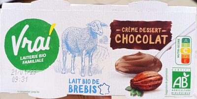 Crème dessert chocolat lait de brebis bio