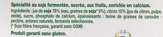 Sojasun Fruits mixés citron ingredients label