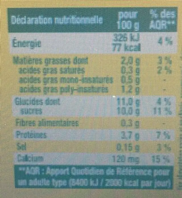 Sojasun Fruits mixés citron nutrition facts table