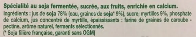 Dessert Myrtille ingredients label