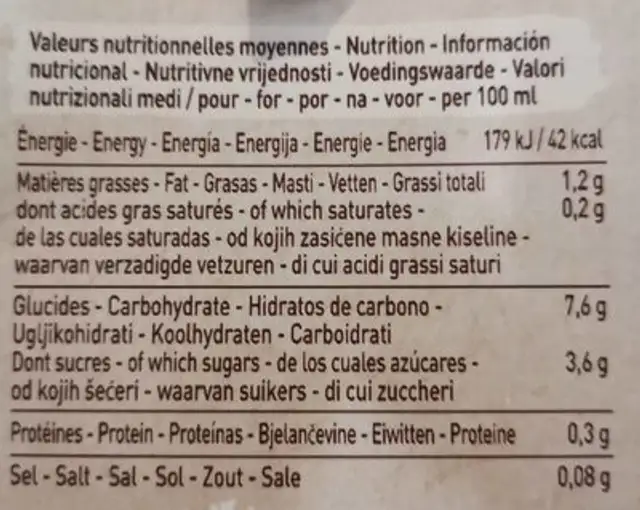 Soon Avoine Nature nutrition facts table