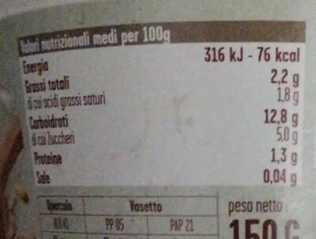 Sojasun Farro bianco nutrition facts table