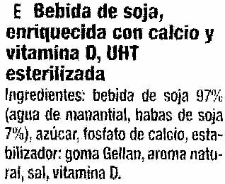 Soya drink calcio ingredients label